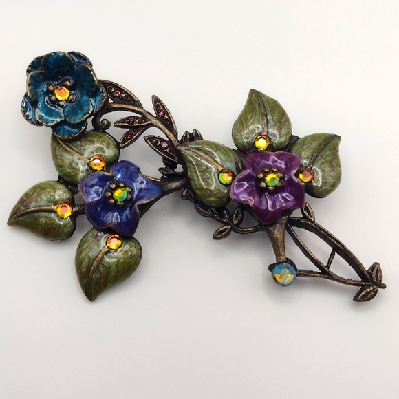 Chico's Jewelry - 90s Floral Enamel Brooch, Large Statement Piece